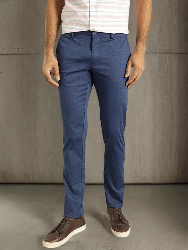 Indian Terrain Men's Slim Fit Self Design Blue Trousers